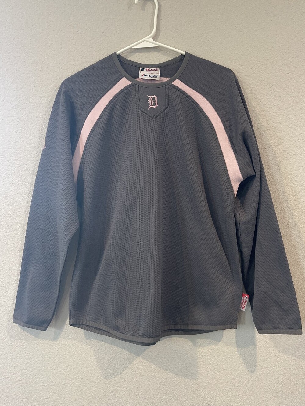 Majestic Athletic Authentic Mlb Detroit Tigers Baseball Womens Grey Pink Jersey